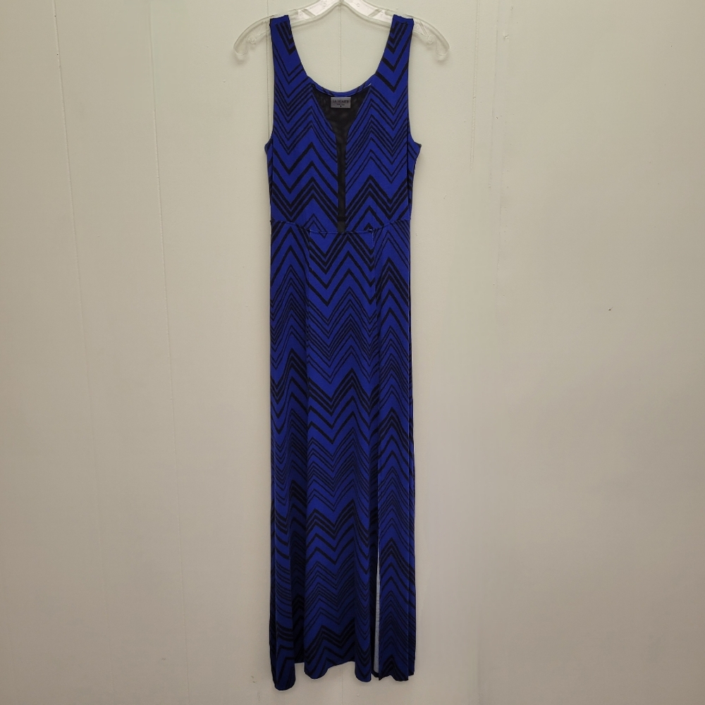 LA Hearts Chevron Stripe Sleeveless Mesh Panel Detail Maxi Dress